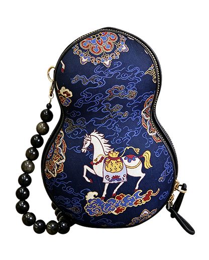 Qian Xiaoping Immediate Blessing Horse Song Brocade Gourd Handbag | 钱小萍马上有福宋锦葫芦包