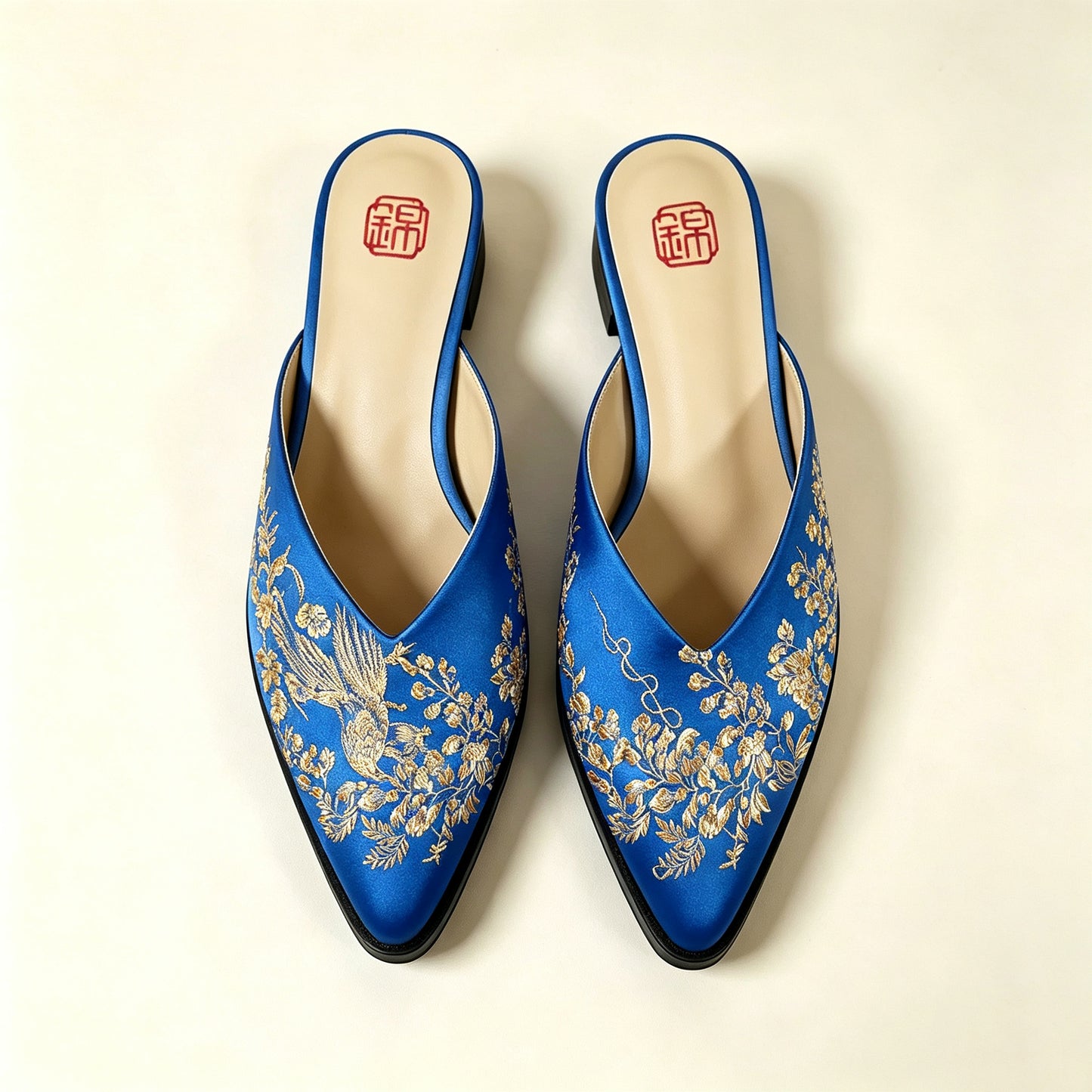 Custom Vintage Old‑Stock Brocade‑Satin Pointed‑Toe Shoes | 定制老缎复古尖头鞋