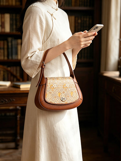 Turtle Shell Pattern Brocade Satin Crossbody Bag | 龟背纹织锦缎斜挎包