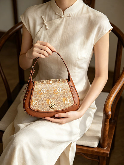Turtle Shell Pattern Brocade Satin Crossbody Bag | 龟背纹织锦缎斜挎包