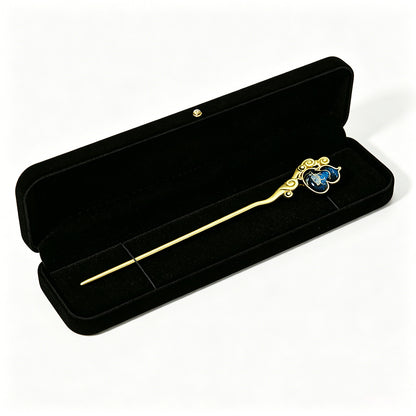 Blue Immortal Herb & Treasure Flower Song Brocade Hairpin by Qian Xiaoping 钱小萍蓝色仙草宝相宋锦发簪