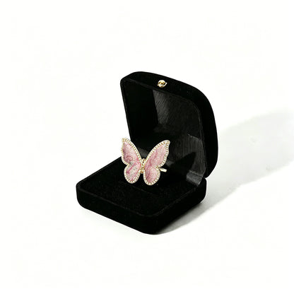 Sanma Pink Badayun Pattern Song Brocade Butterfly Ring | 三马粉色八达晕纹宋锦蝴蝶戒指