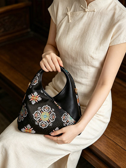 Round Floral Auspicious Motif Song Brocade Handbag 团花瑞韵宋锦手提包