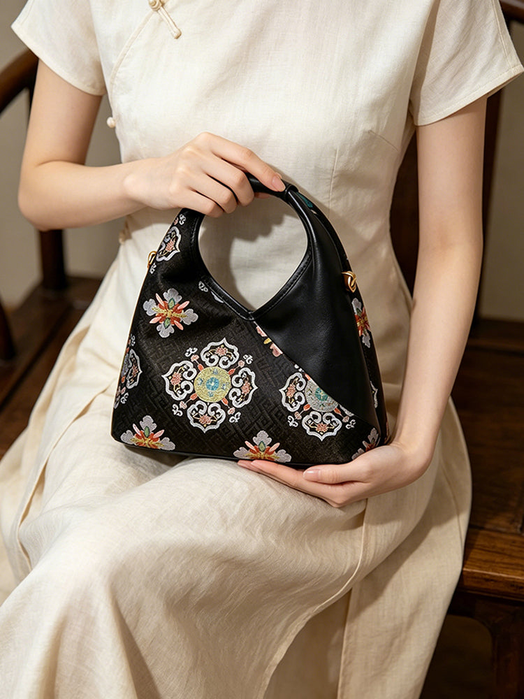 Round Floral Auspicious Motif Song Brocade Handbag 团花瑞韵宋锦手提包