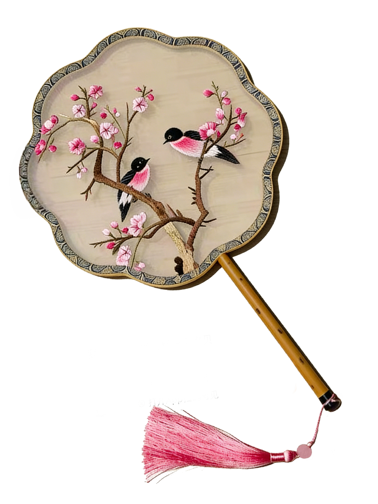Magpies on Plum Branches Suzhou Embroidery Round Fan 喜上眉梢苏绣团扇