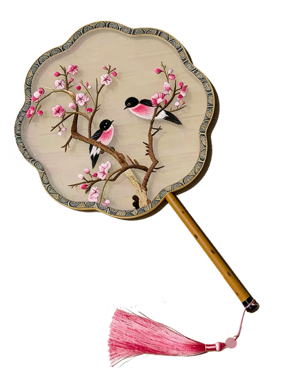 Magpies on Plum Branches Suzhou Embroidery Round Fan 喜上眉梢苏绣团扇