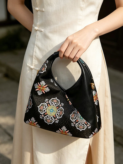 Round Floral Auspicious Motif Song Brocade Handbag 团花瑞韵宋锦手提包
