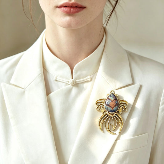 Fourfold Ruyi & Fortune Song Brocade Brooch by Li Dexi 李德喜四合如意纳财宋锦胸针