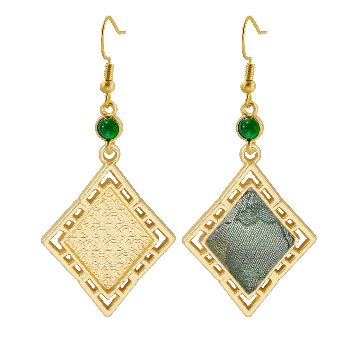 Sudi Bright Spring Scenery Song Brocade Rhombus Earrings 苏地春和景明宋锦菱形耳环
