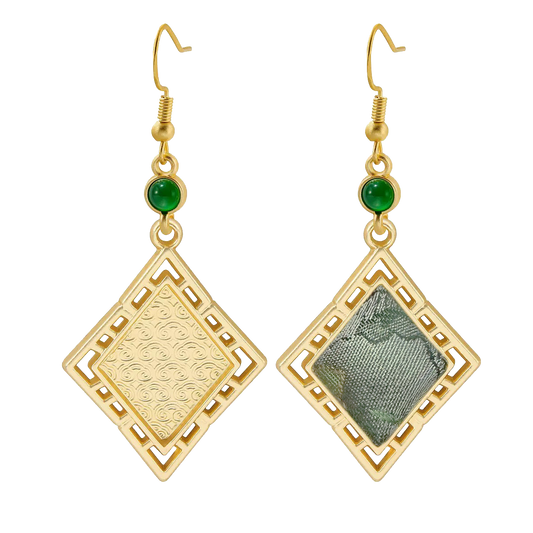 Sudi Bright Spring Scenery Song Brocade Rhombus Earrings 苏地春和景明宋锦菱形耳环
