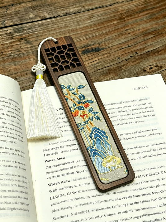 Four Seasons Scenery Song Brocade Bookmark · Sanma 三马四季文景宋锦书签