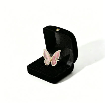 Sanma Pink Badayun Pattern Song Brocade Butterfly Ring | 三马粉色八达晕纹宋锦蝴蝶戒指
