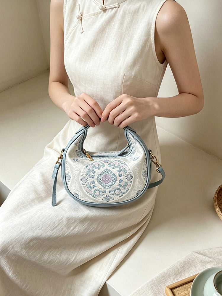 Beige Qiyun Floral Song Brocade Crossbody Bag | 米底色绮韵团花宋锦斜挎包