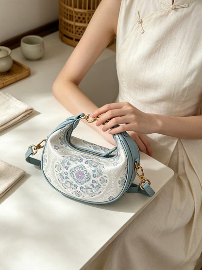 Beige Qiyun Floral Song Brocade Crossbody Bag | 米底色绮韵团花宋锦斜挎包