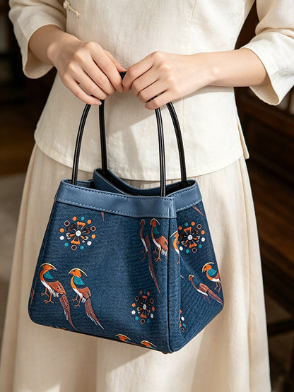 Multicolored Di Bird Song Brocade Handbag 五彩翟鸟宋锦手提包