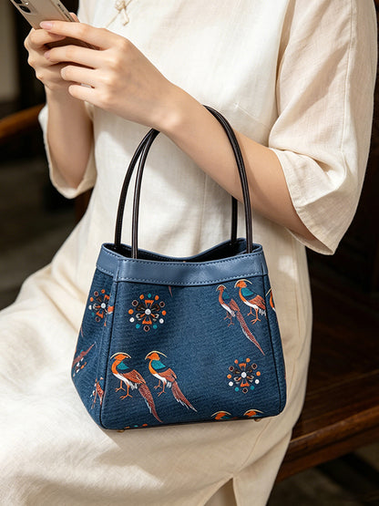 Multicolored Di Bird Song Brocade Handbag 五彩翟鸟宋锦手提包