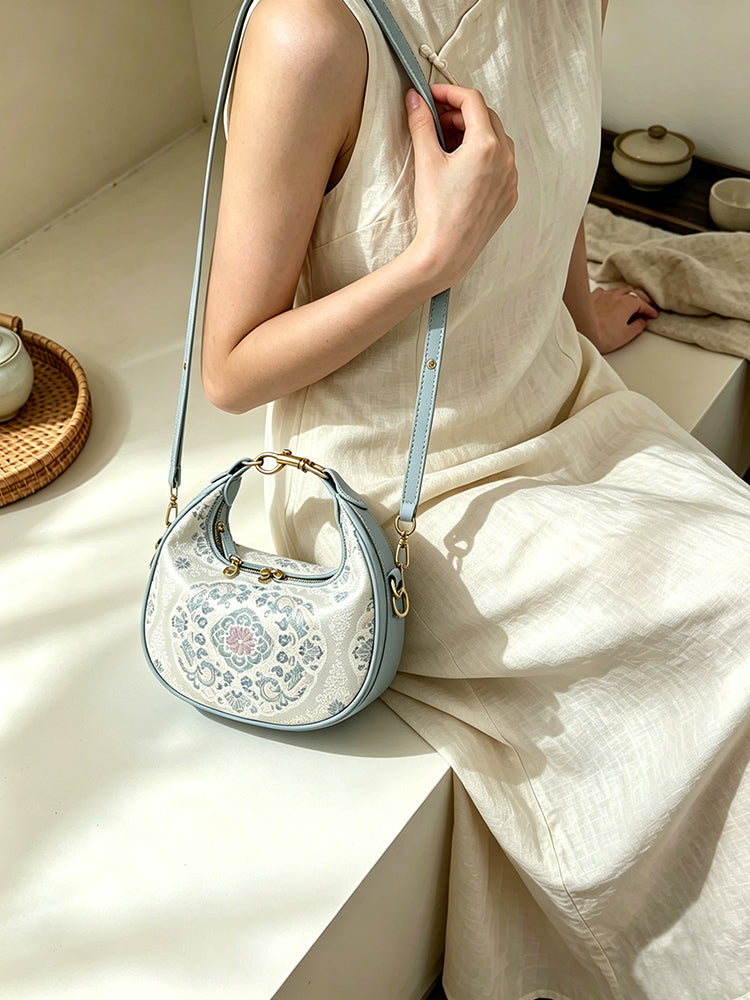 Beige Qiyun Floral Song Brocade Crossbody Bag | 米底色绮韵团花宋锦斜挎包