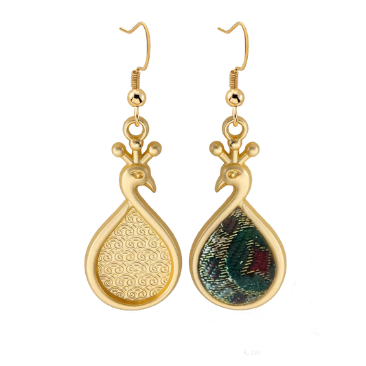 翠羽衔春宋锦手工耳环