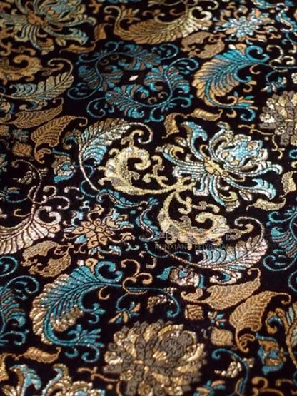 Shangjiukai Shiny Gold Green Banana Leaf & Lotus Pattern Song Brocade Pillow Bag | 上久楷炫金绿蕉叶莲纹宋锦枕头包