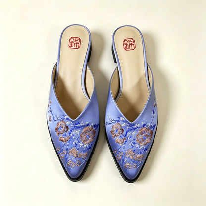 Custom Vintage Old‑Stock Brocade‑Satin Pointed‑Toe Shoes | 定制老缎复古尖头鞋