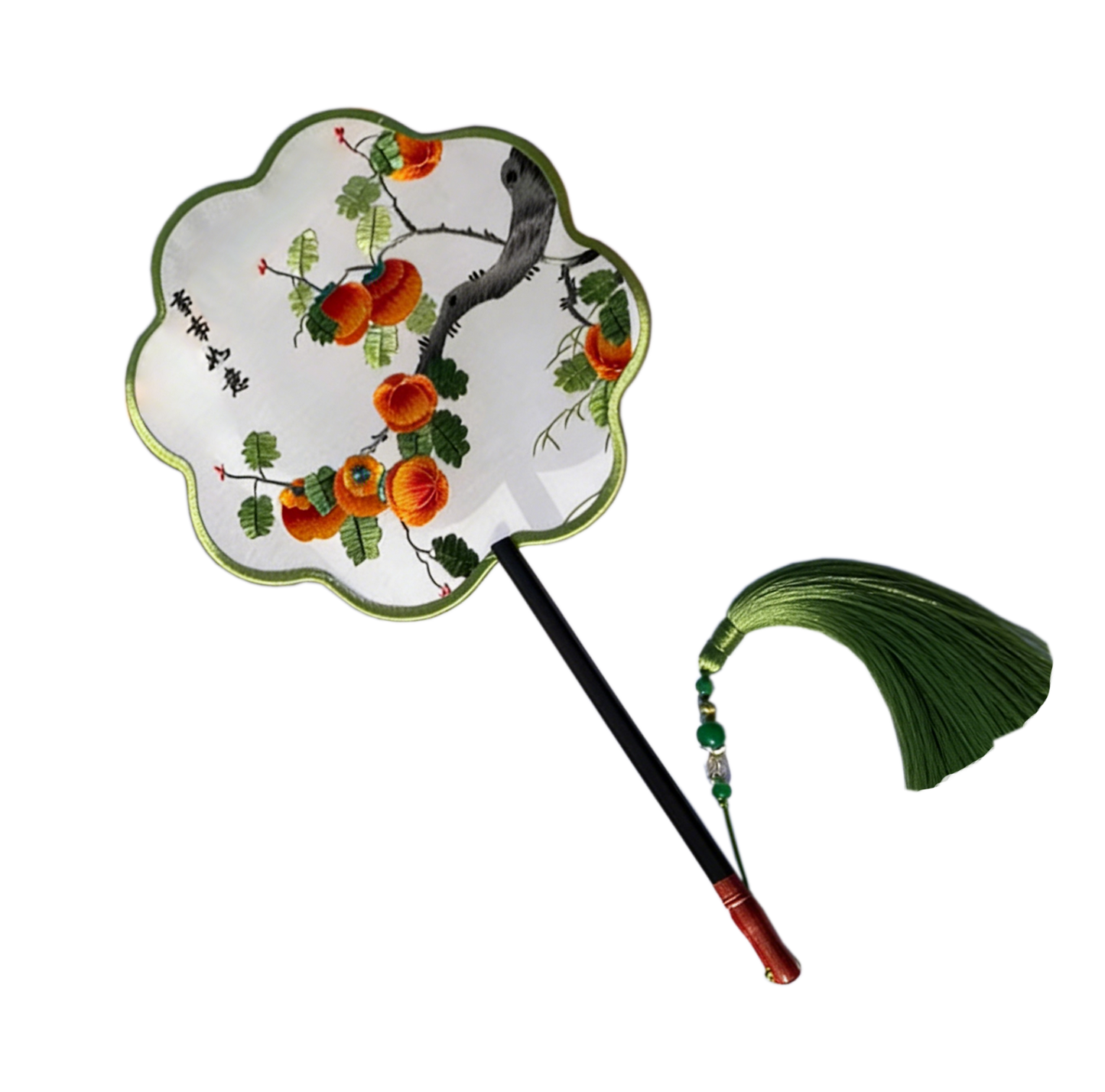 Persimmons for Good Luck Suzhou Embroidery Round Fan 柿柿如意苏绣团扇