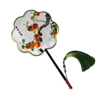 Persimmons for Good Luck Suzhou Embroidery Round Fan 柿柿如意苏绣团扇
