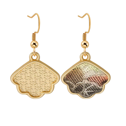 Song Brocade Earrings, Chinese Silk Hundred Flowers Chasing Dragon Pattern 中国丝绸百花撵龙纹宋锦耳环