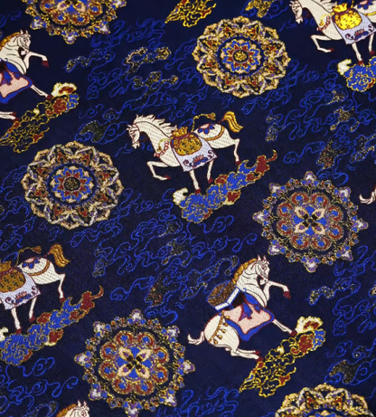 Song Brocade Earrings | Blue Horse & Blessing Pattern, by Qian Xiaoping 钱小萍蓝色马上有福宋锦耳环