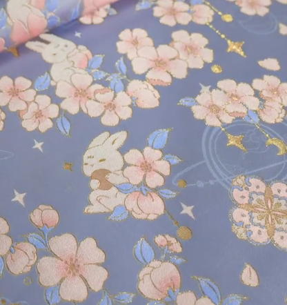 Sanma Jade Hare & Crabapple Blossom Song Brocade Bag Charm 三马玉兔海棠宋锦包挂