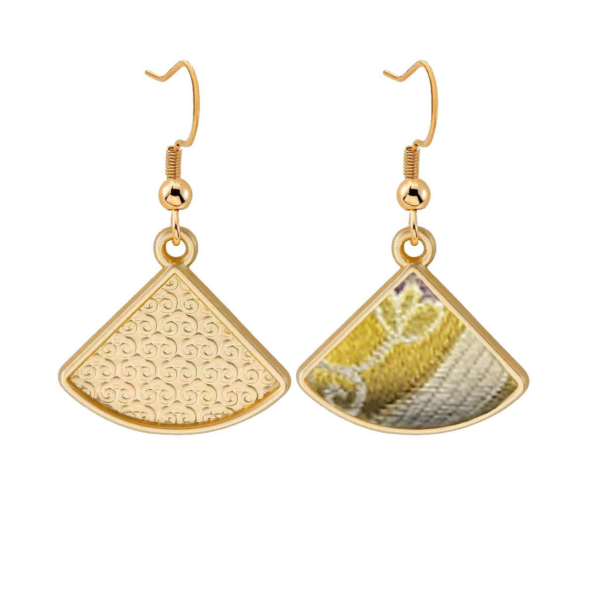 Song Brocade Earrings | Sanma, Yellow Treasure Flower Motif 三马黄色宝相宋锦耳环