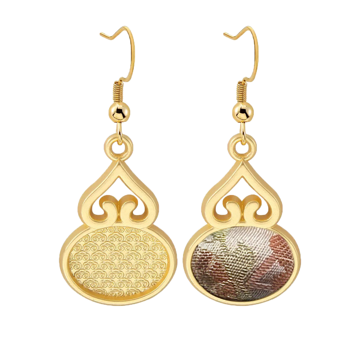 Song Brocade Earrings, Chinese Silk Hundred Flowers Chasing Dragon Pattern 中国丝绸百花撵龙纹宋锦耳环
