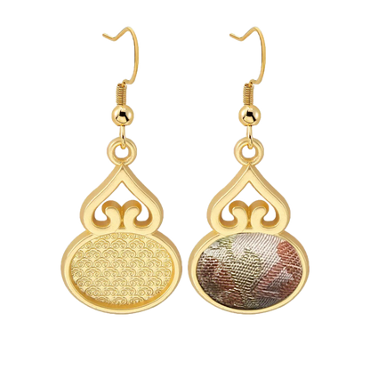 Song Brocade Earrings, Chinese Silk Hundred Flowers Chasing Dragon Pattern 中国丝绸百花撵龙纹宋锦耳环
