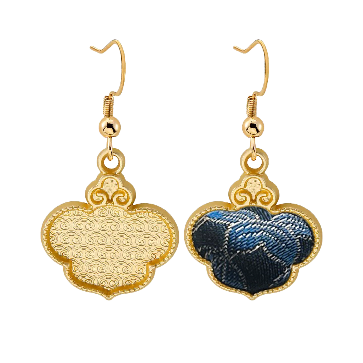 Song Brocade Earrings | Blue Immortal Herb & Treasure Flower, by Qian Xiaoping 钱小萍蓝色仙草宝相宋锦耳环