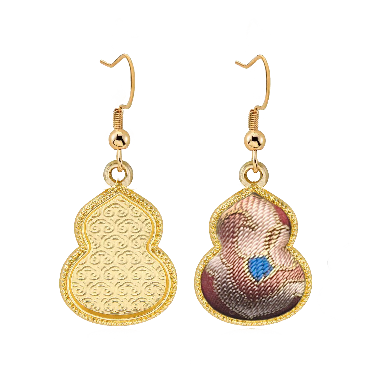 Song Brocade Earrings | Red Immortal Herb & Treasure Flower, by Qian Xiaoping 钱小萍红色仙草宝相宋锦耳环