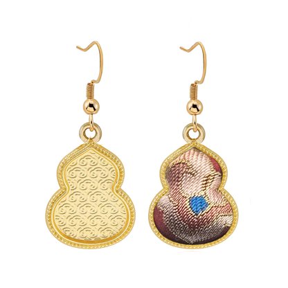 Song Brocade Earrings | Red Immortal Herb & Treasure Flower, by Qian Xiaoping 钱小萍红色仙草宝相宋锦耳环