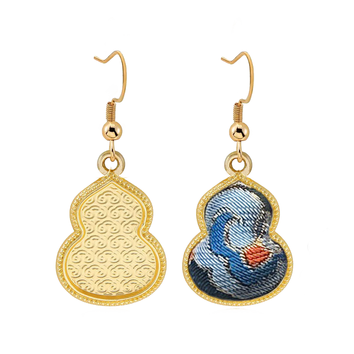 Song Brocade Earrings | Blue Immortal Herb & Treasure Flower, by Qian Xiaoping 钱小萍蓝色仙草宝相宋锦耳环