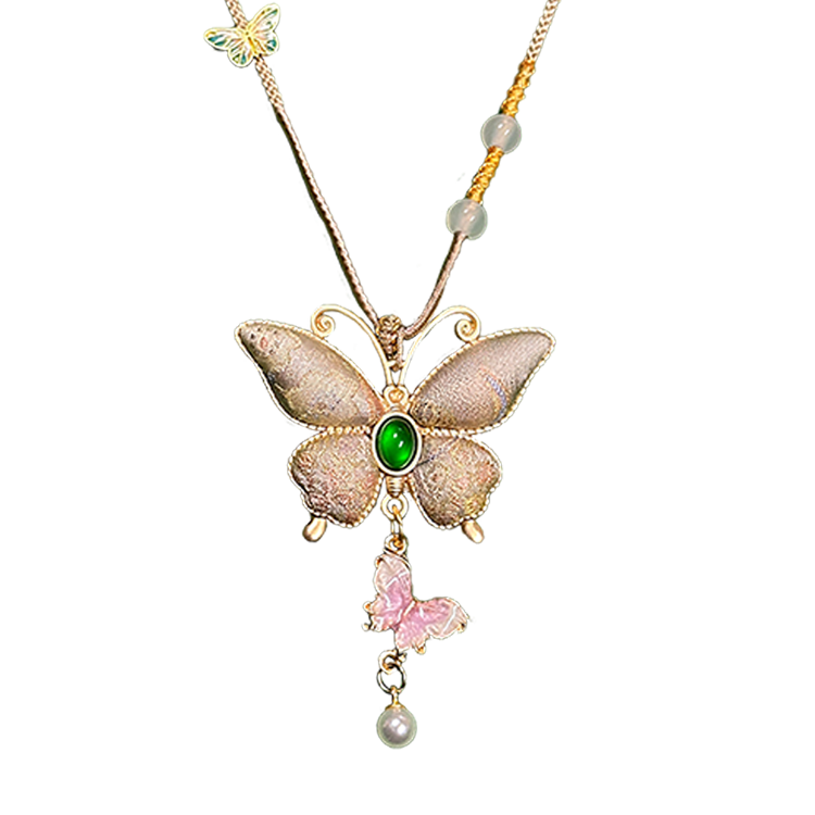 Colorful Butterflies Song Brocade Necklace · Shangjiukai 上久楷瑞彩蝶舞宋锦项链