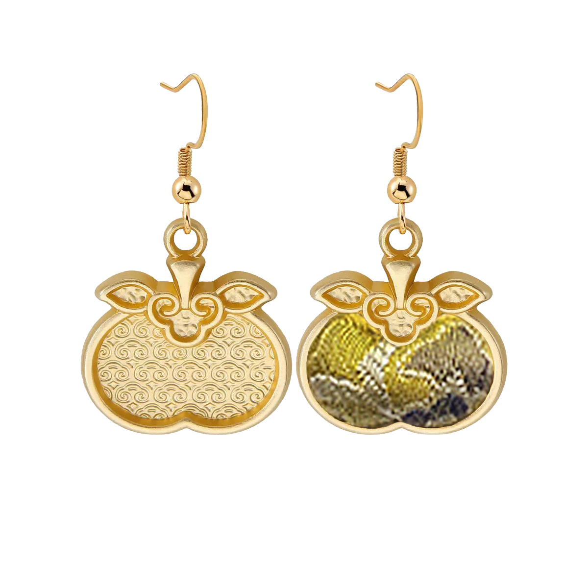 Song Brocade Earrings | Sanma, Yellow Treasure Flower Motif 三马黄色宝相宋锦耳环