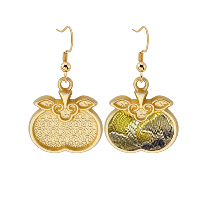 Song Brocade Earrings | Sanma, Yellow Treasure Flower Motif 三马黄色宝相宋锦耳环