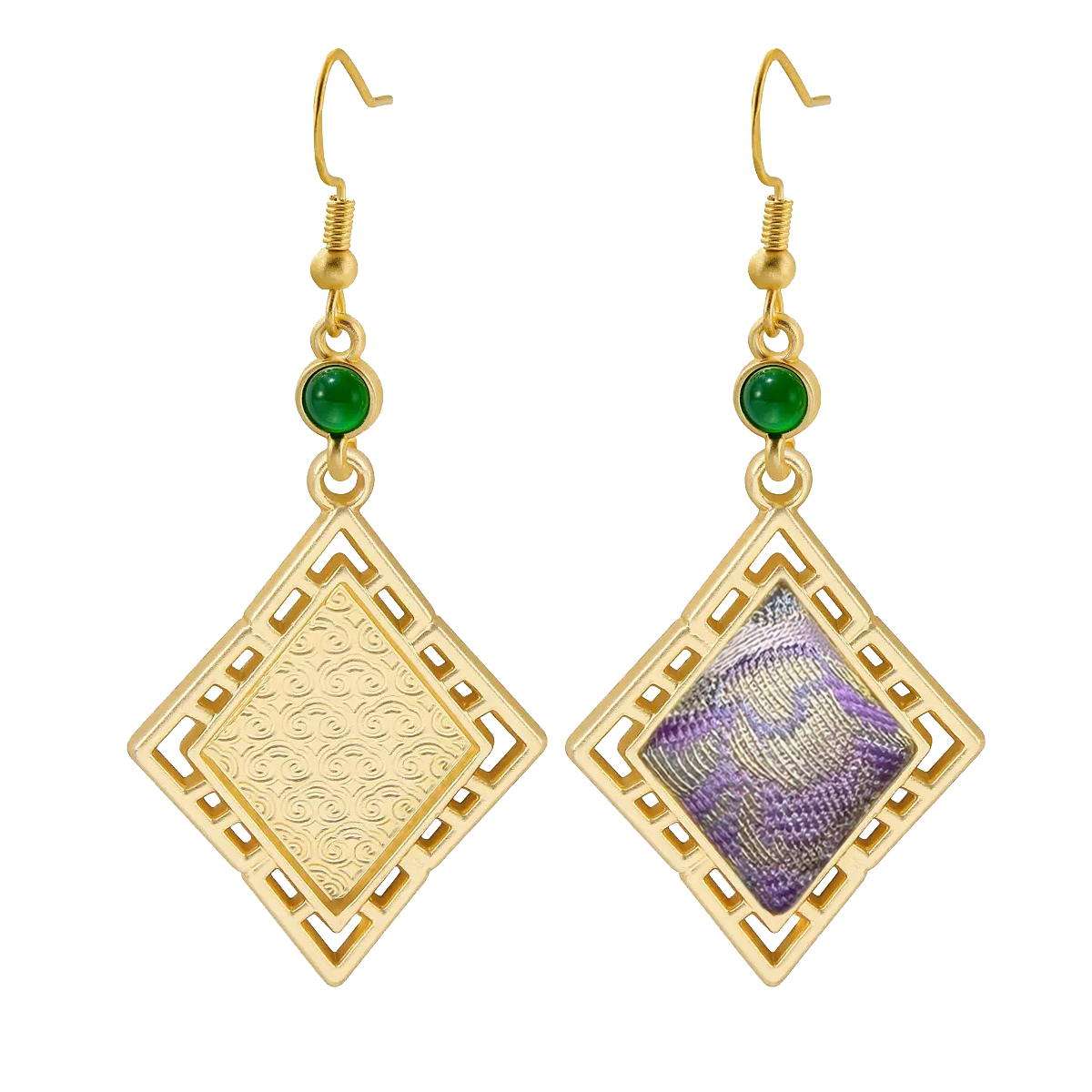 Yujiutian Purple Treasure Flower Song Brocade Rhombus Earrings 御九天紫宝相宋锦菱形耳环
