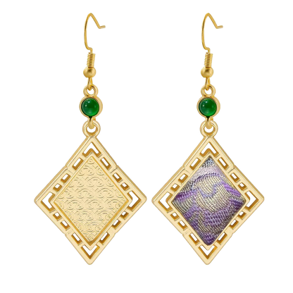 Yujiutian Purple Treasure Flower Song Brocade Rhombus Earrings 御九天紫宝相宋锦菱形耳环