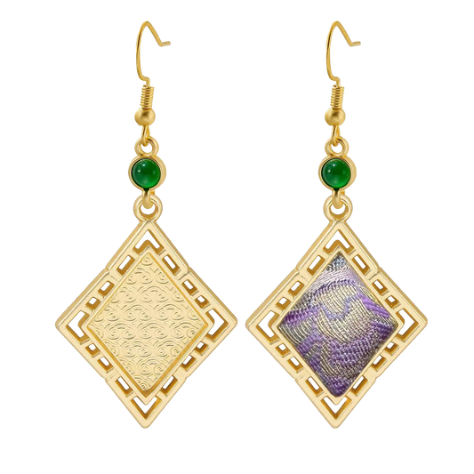 Yujiutian Purple Treasure Flower Song Brocade Rhombus Earrings 御九天紫宝相宋锦菱形耳环