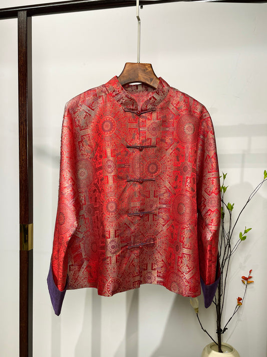 Song Brocade Coat・Red Bada Yun Color-blocked Design 红八大晕宋锦撞色外套