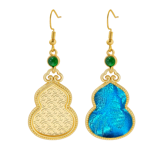 Large Gourd Vintage Silk Satin Earrings 大葫芦老缎耳环