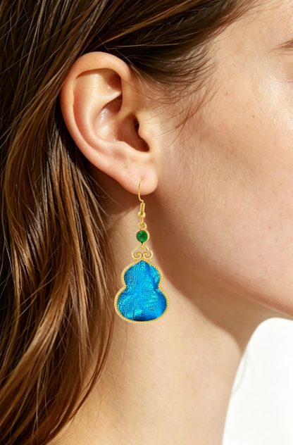 Large Gourd Vintage Silk Satin Earrings 大葫芦老缎耳环