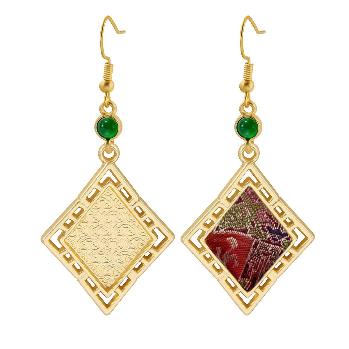 Shangjiukai Red Badayun Song Brocade Earrings 上久楷红八达晕宋锦耳环