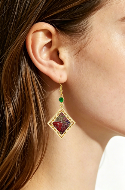 Shangjiukai Red Badayun Song Brocade Earrings 上久楷红八达晕宋锦耳环
