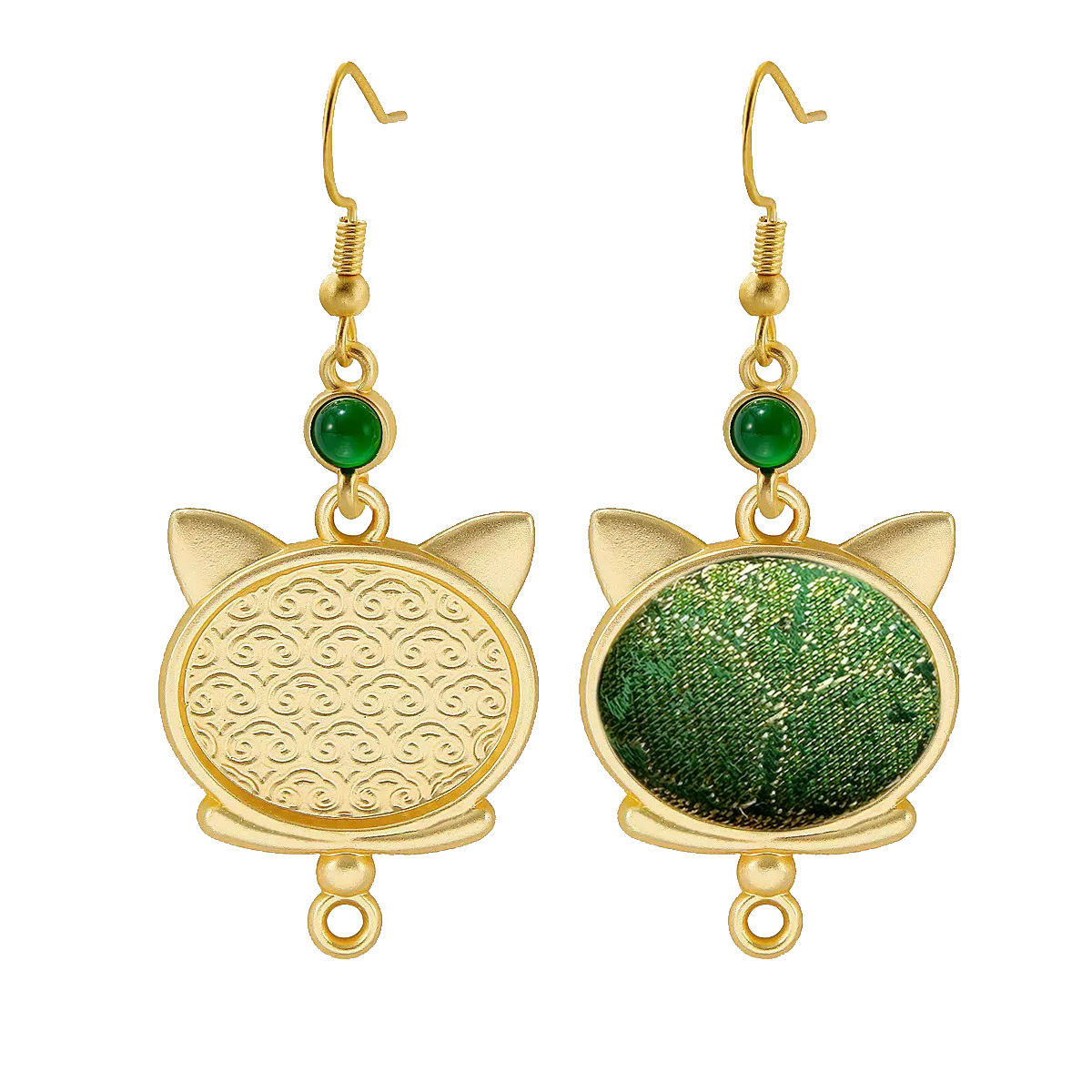 Babei Green Badayun Song Brocade Cat-shaped Earrings 巴贝绿色八达晕宋锦耳环