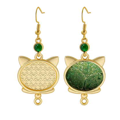 Babei Green Badayun Song Brocade Cat-shaped Earrings 巴贝绿色八达晕宋锦耳环