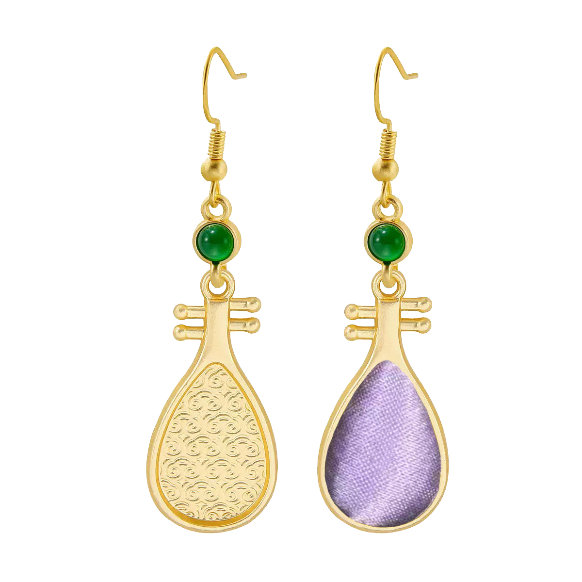 Pipa-shaped Vintage Silk Satin Earrings 琵琶老缎耳环